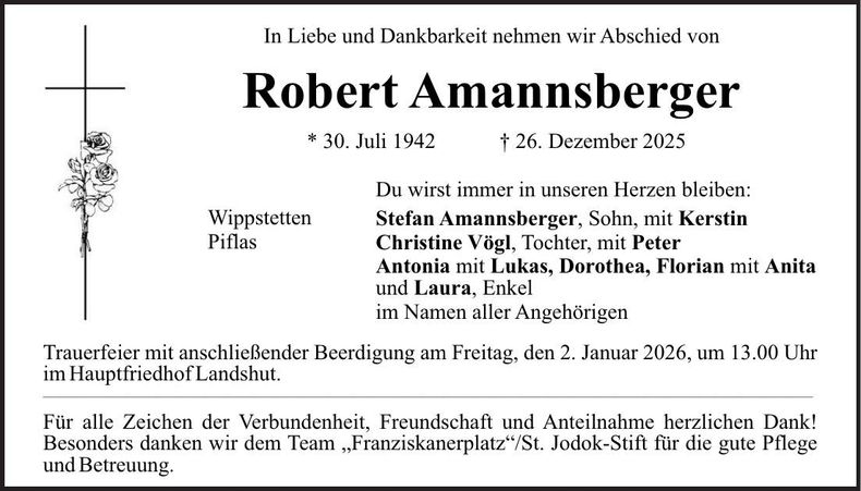 Traueranzeige Robert Amannsberger