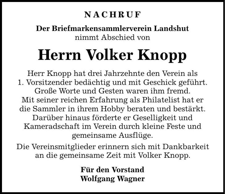 Traueranzeige Volker Knopp