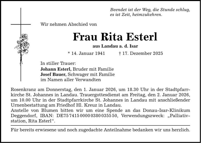 Traueranzeige Rita Esterl