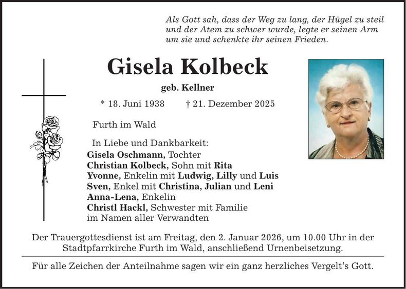 Traueranzeige Gisela Kolbeck