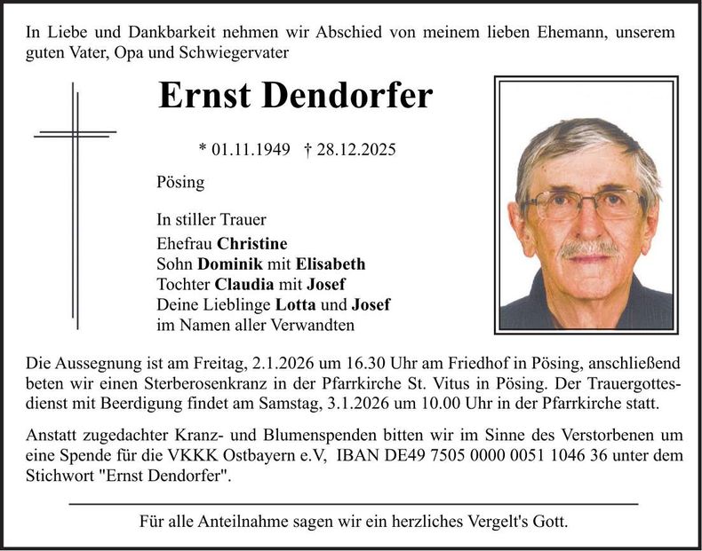 Traueranzeige Ernst Dendorfer