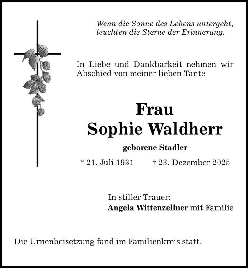 Traueranzeige Sophie Waldherr