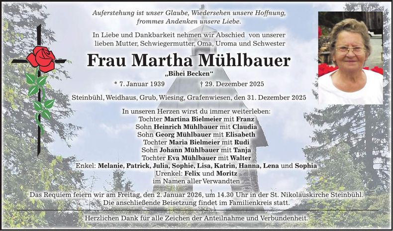 Traueranzeige Martha Mühlbauer