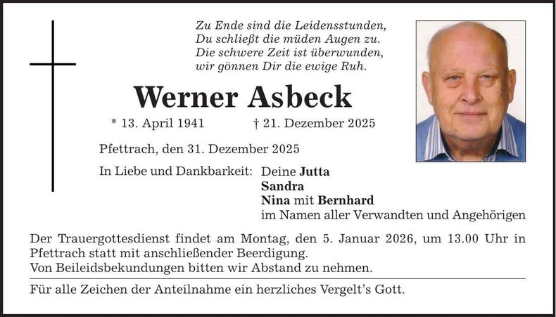 Traueranzeige Werner Asbeck