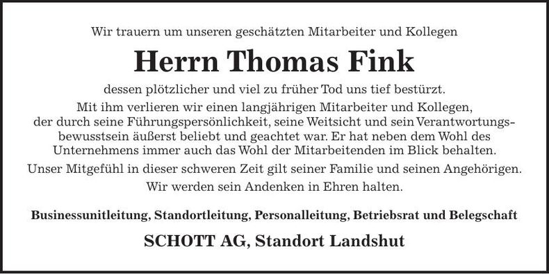 Traueranzeige Thomas Fink