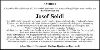 Traueranzeige Josef Seidl
