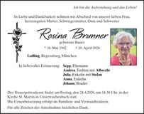 Traueranzeige Rosina Brunner