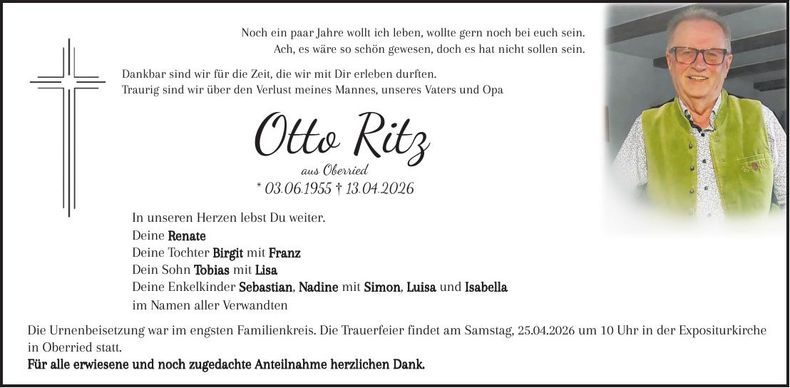 Traueranzeige Otto Ritrz