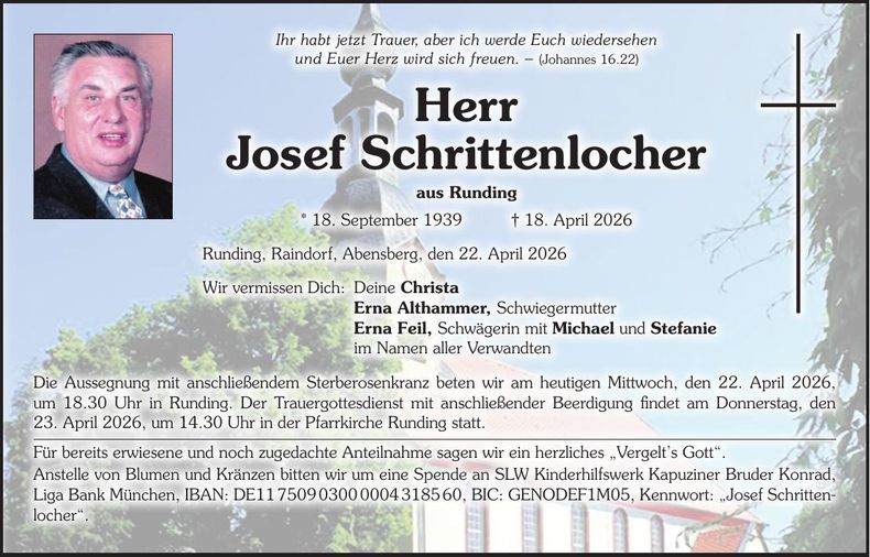 Traueranzeige Johann Schrittenlocher