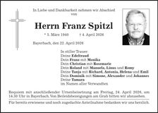 Traueranzeige Franz Spitzl