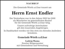 Traueranzeige Ernst Endler