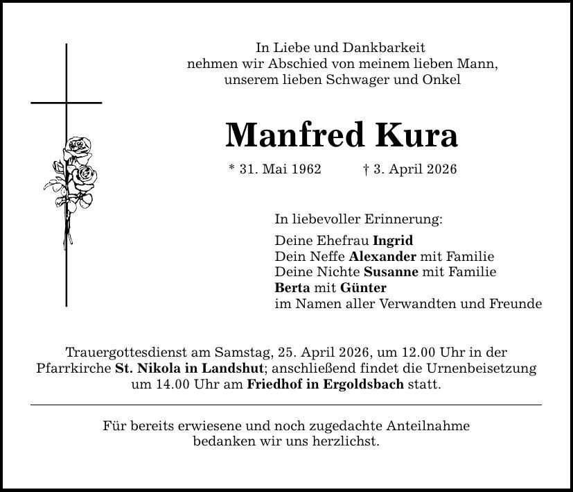 Traueranzeige Manfred Kura