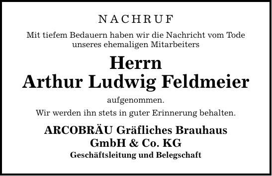 Traueranzeige Arthur Ludwig Feldmeier