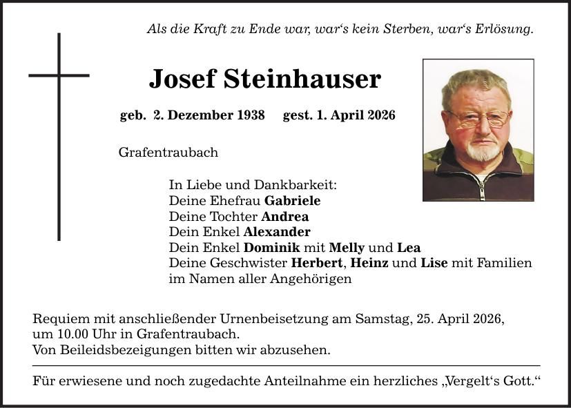 Traueranzeige Josef Steinhauser