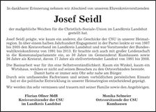 Traueranzeige Josef Seidl