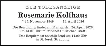Traueranzeige Rosemarie Kolfhaus