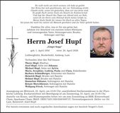 Traueranzeige Josef Hupf