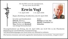 Traueranzeige Erwin Vogl
