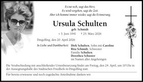 Traueranzeige Ursula Schulten