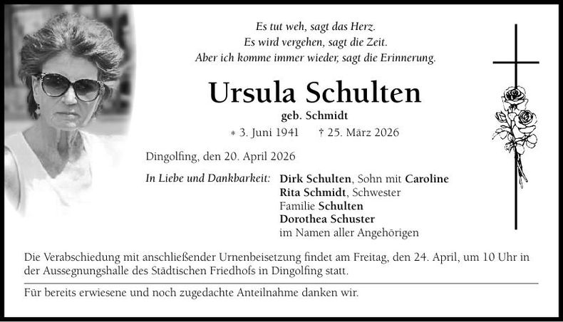 Traueranzeige Ursula Schulten