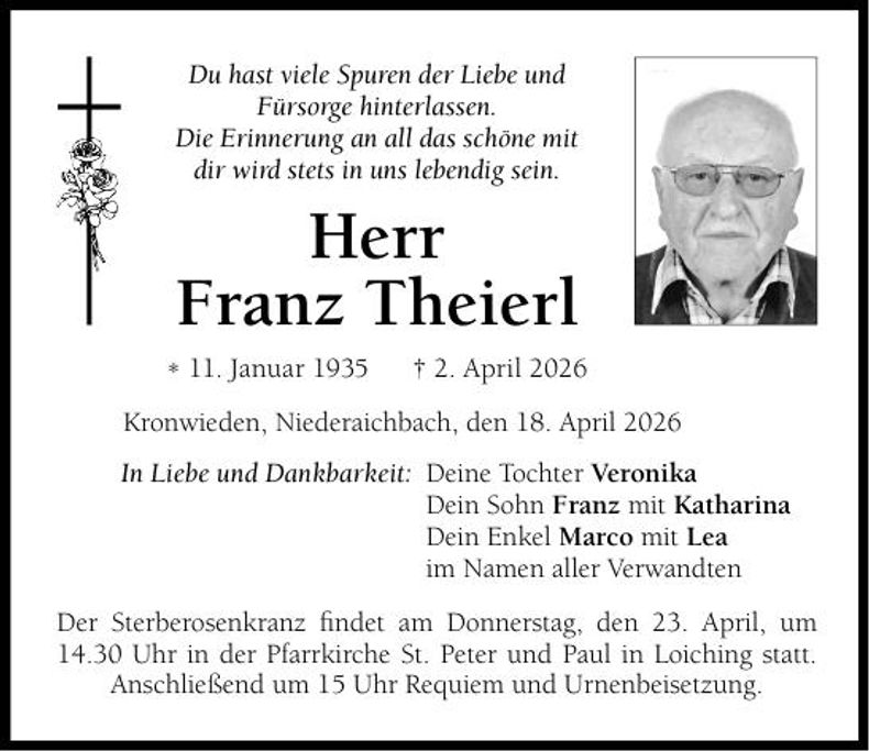 Traueranzeige Franz Theierl