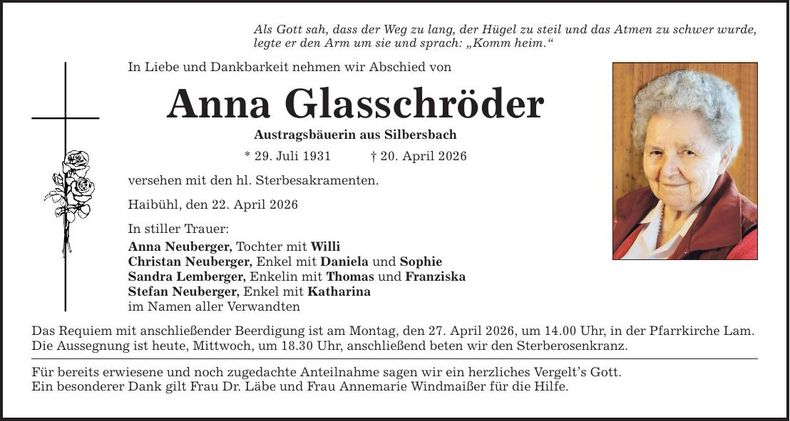 Traueranzeige Anna Glasschröder