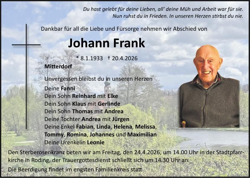 Traueranzeige Johann Frank