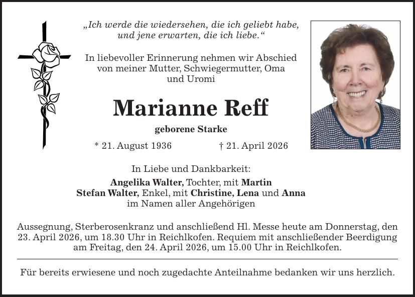 Traueranzeige Marianne Reff