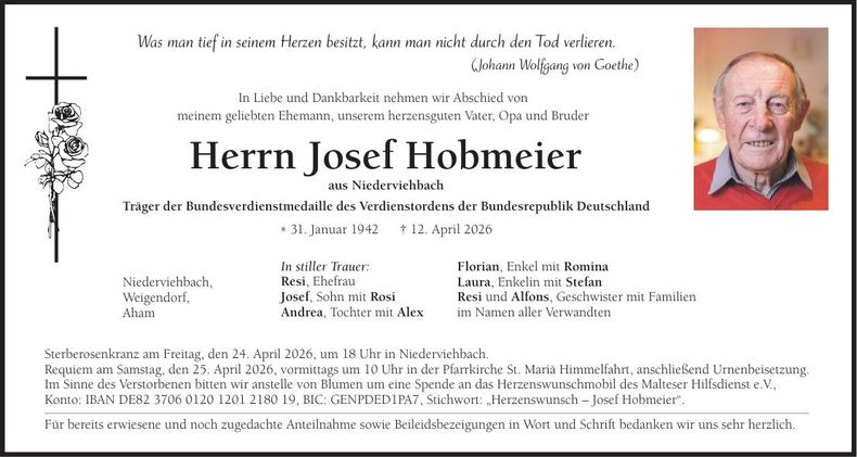 Traueranzeige Josef Hobmeier