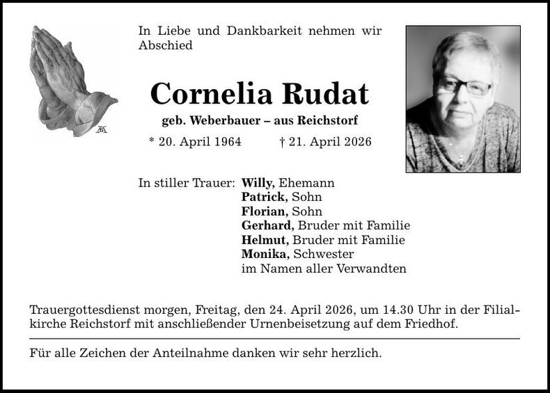 Traueranzeige Cornelia Rudat