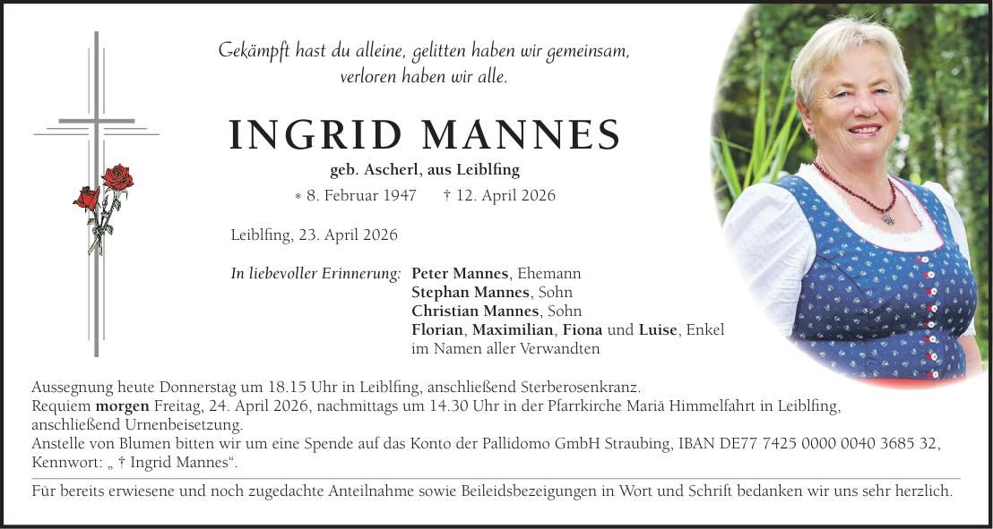 Traueranzeige Ingrid Mannes