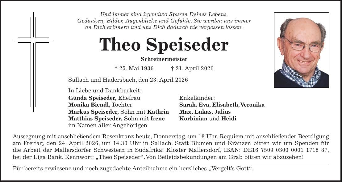 Traueranzeige Theo Speiseder