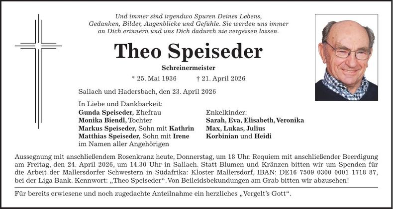 Traueranzeige Theo Speiseder