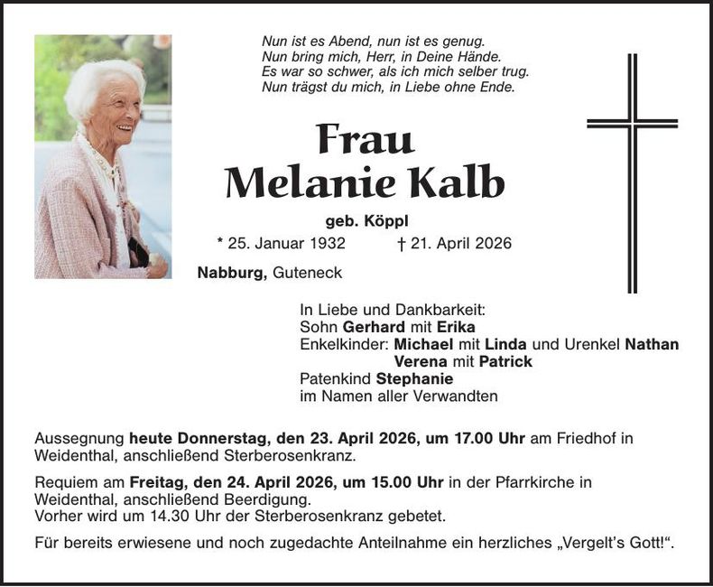 Traueranzeige Melanie Kalb