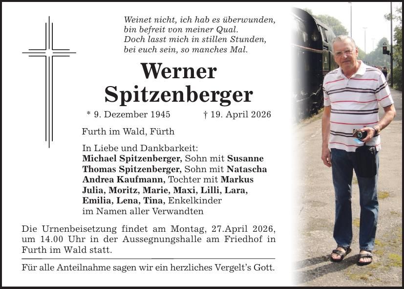Traueranzeige Werner Spitzenberger