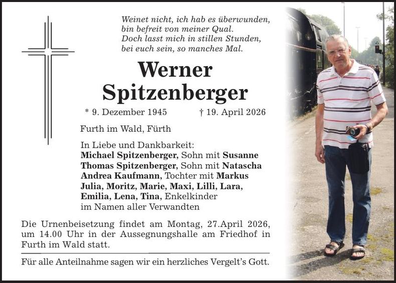 Traueranzeige Werner Spitzenberger
