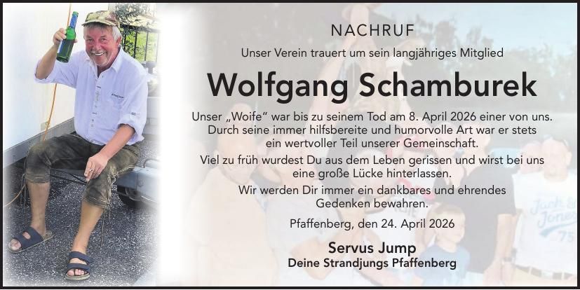 Traueranzeige Wolfgang Schamburek