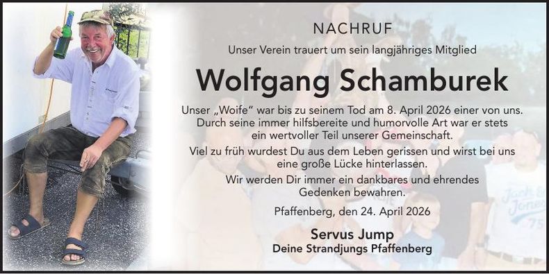 Traueranzeige Wolfgang Schamburek