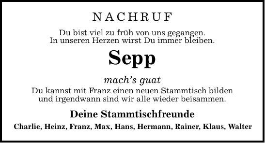 Traueranzeige Sepp Duschl