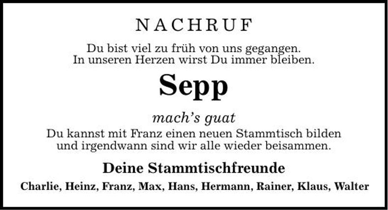 Traueranzeige Sepp Duschl