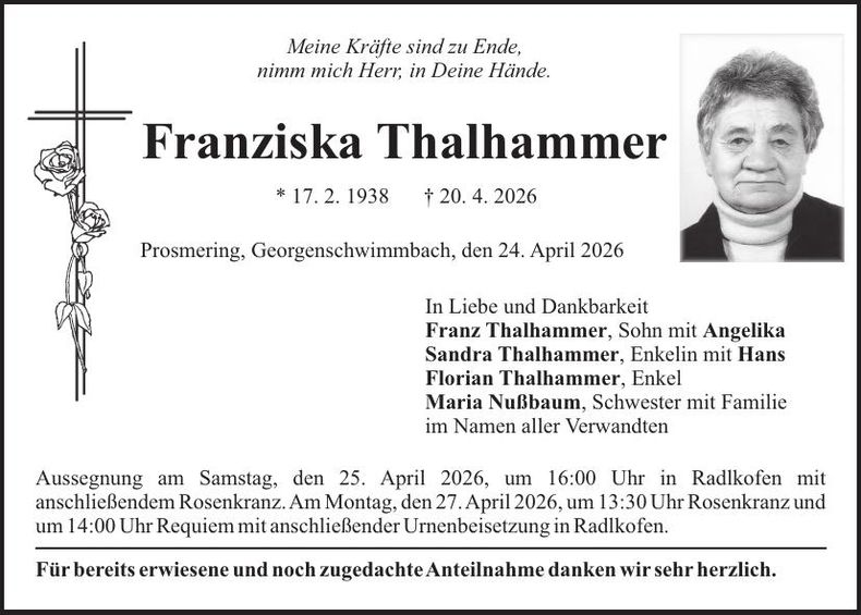 Traueranzeige Franziska Thalhammer