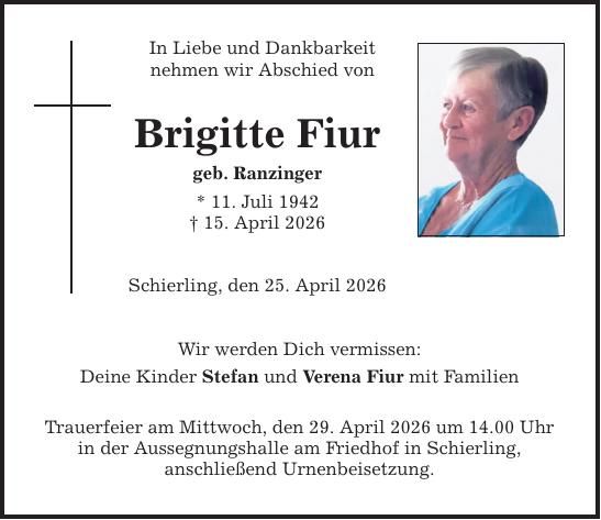 Traueranzeige Brigitte Fiur