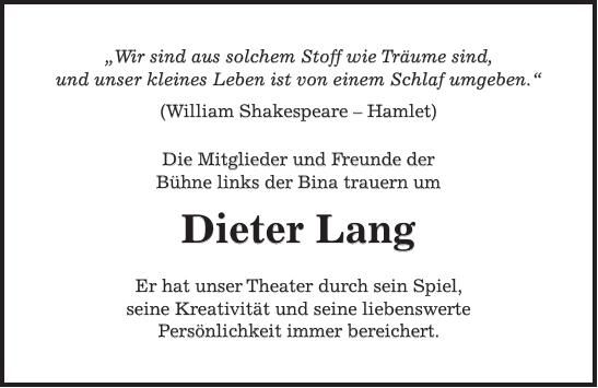 Traueranzeige Dieter Lang