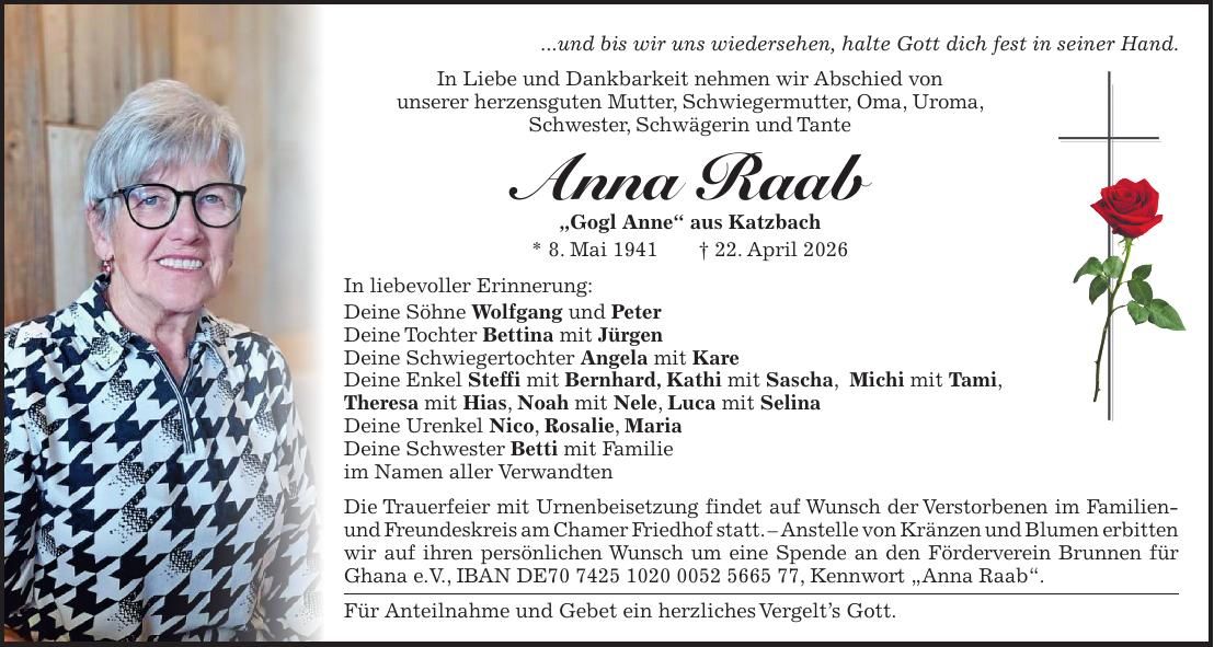 Traueranzeige Anna Raab