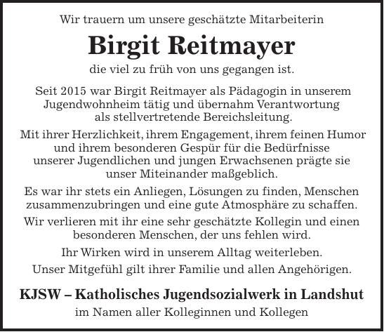 Traueranzeige Birgit Reitmayer