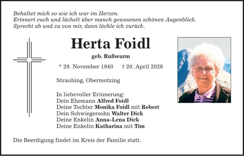 Traueranzeige Herta Foidl