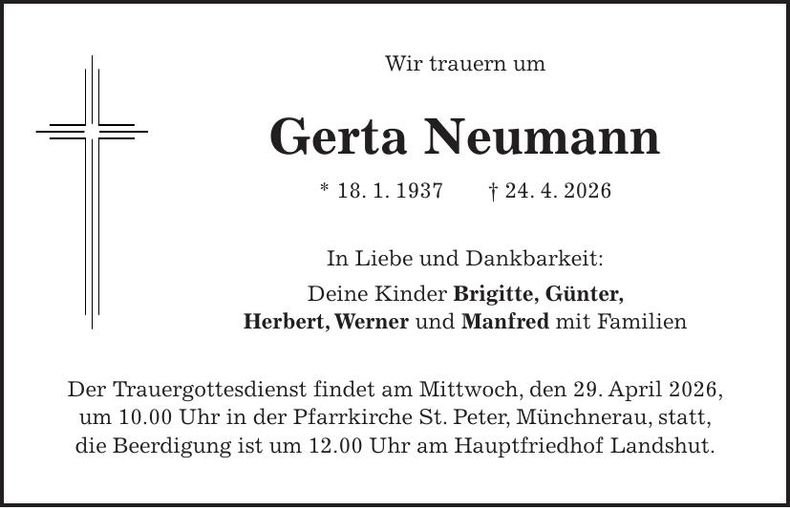 Traueranzeige Gerta Neumann