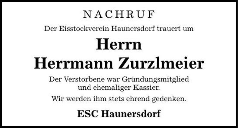 Traueranzeige Herrmann  Zurzlmeier