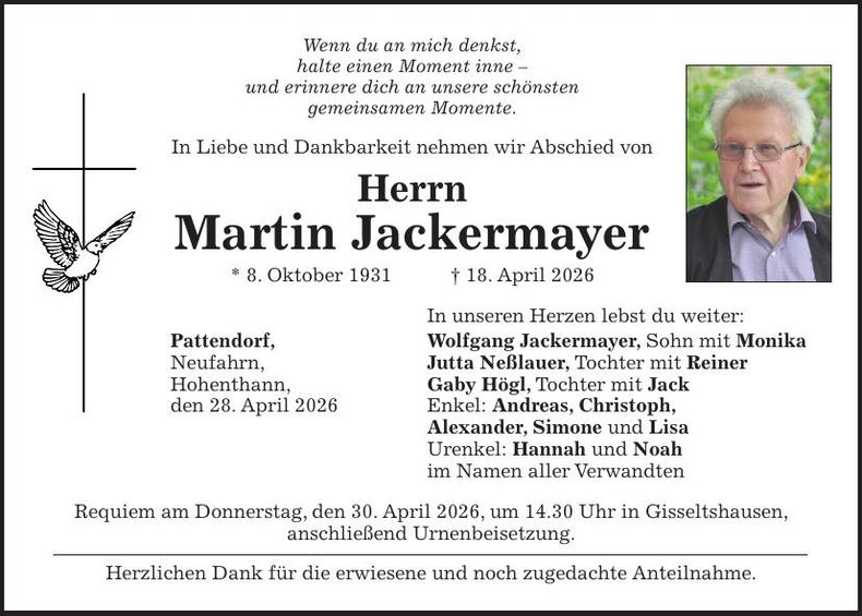 Traueranzeige Martin Jackermayer