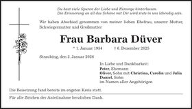Traueranzeige Barbara Düver